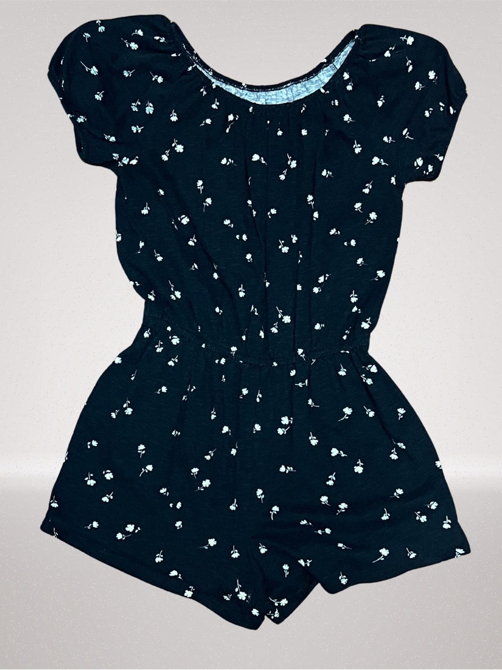 SO Girls XL 14/16 Black Floral Short Sleeve Romper Elastic Waist